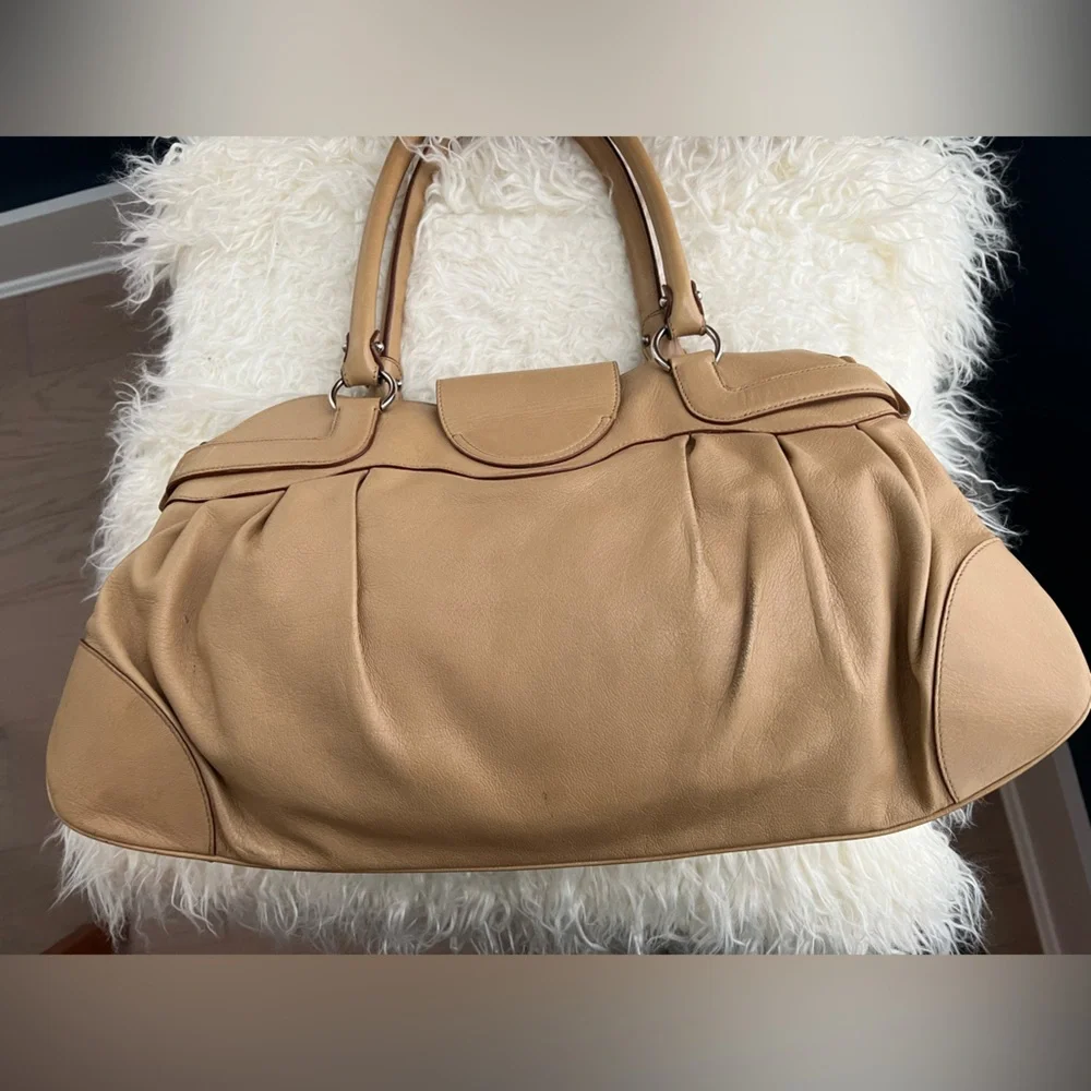 Salvatore Ferragamo Tan Leather Satchel with Silver Hardware